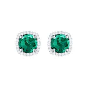 14K Emerald & Diamond Halo Stud Earrings